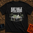 Rural Coffee Break - T-Shirt in Black - A laptop, a steaming coffee mug with a lightning bolt, and a notebook with a pen...