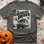 Look Ma No Head - T-Shirt in Pepper - A vintage pulp-horror style illustration of a rugged 4x4 camper van driving...