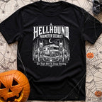 Under Hellhound Surveillance - T-Shirt in Black - Faint white line art depicting two skeletal, fierce-looking doberman...