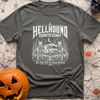Under Hellhound Surveillance - T-Shirt in Pepper - Faint white line art depicting two skeletal, fierce-looking doberman...