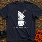 High Bandwidth Brew - T-Shirt in Navy - A line-art illustration of a pour-over coffee dripper designed to look like a...