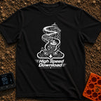Slip And Stream - T-Shirt in Black - A black and white illustration of a person in an inner tube riding down a tall water...