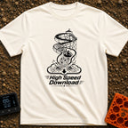 Slip And Stream - T-Shirt in Ivory - A black and white illustration of a person in an inner tube riding down a tall water...