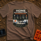 Mobile Home Automation - T-Shirt in Espresso - A graphic styled like a smart home app interface titled 'HOME AUTOMATION...