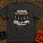 Mobile Home Automation - T-Shirt in Graphite - A graphic styled like a smart home app interface titled 'HOME AUTOMATION...