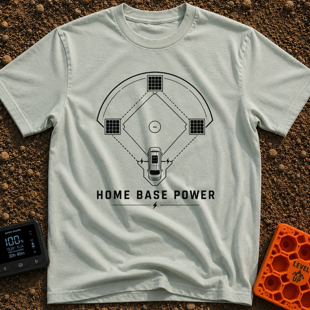 Home Base Power - T-Shirt in Bay - A black and white line drawing of a baseball diamond where home plate is a top-down...