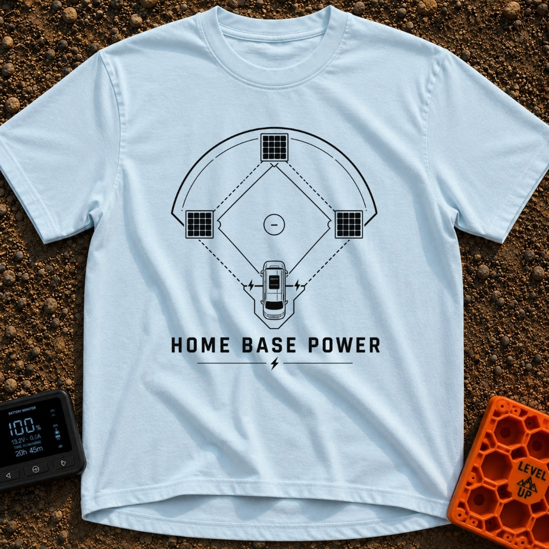 Home Base Power - T-Shirt in Chambray - A black and white line drawing of a baseball diamond where home plate is a...