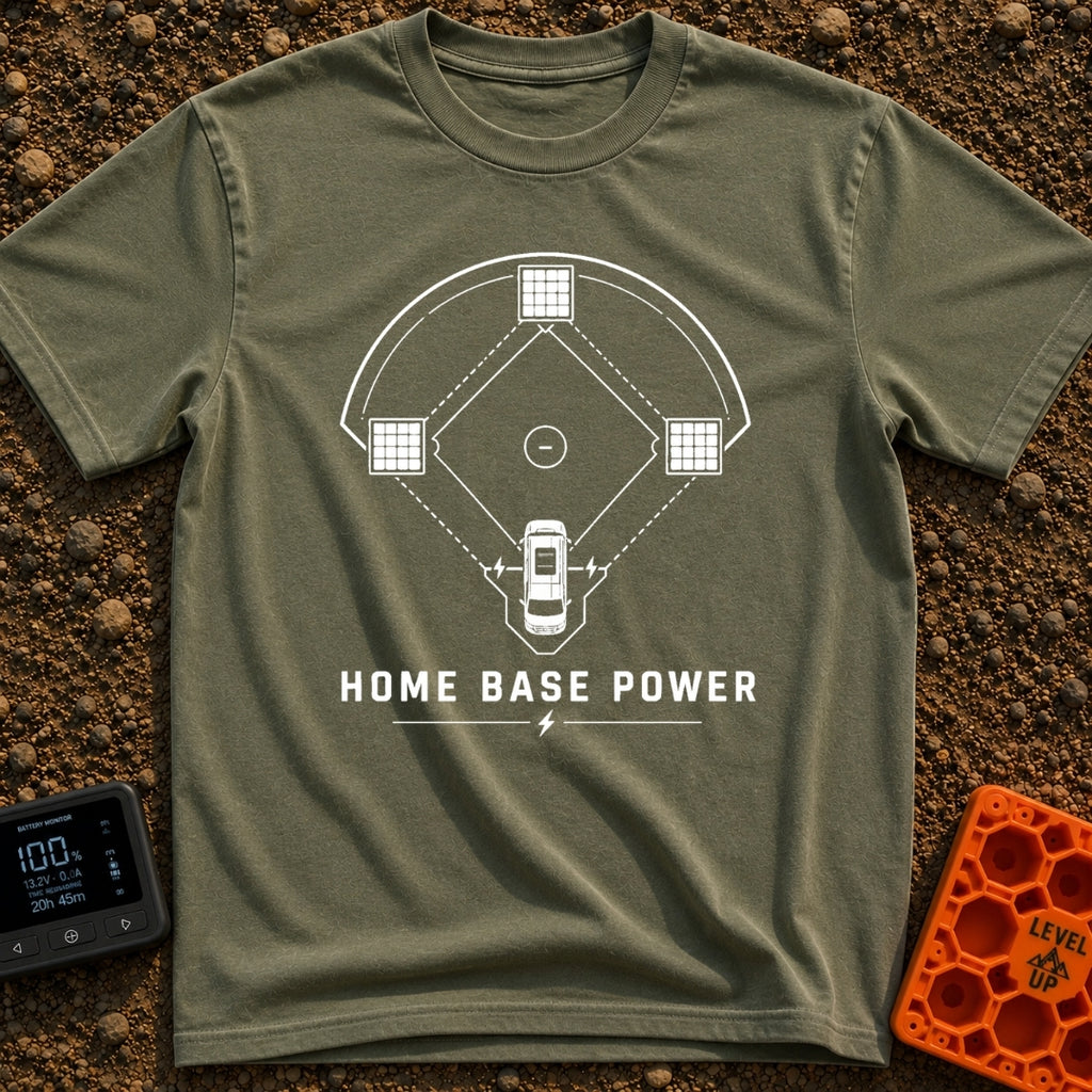 Home Base Power - T-Shirt in Moss - A black and white line drawing of a baseball diamond where home plate is a top-down...