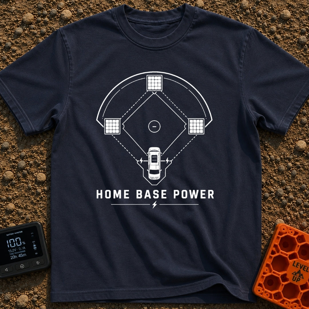 Home Base Power - T-Shirt in Navy - A black and white line drawing of a baseball diamond where home plate is a top-down...