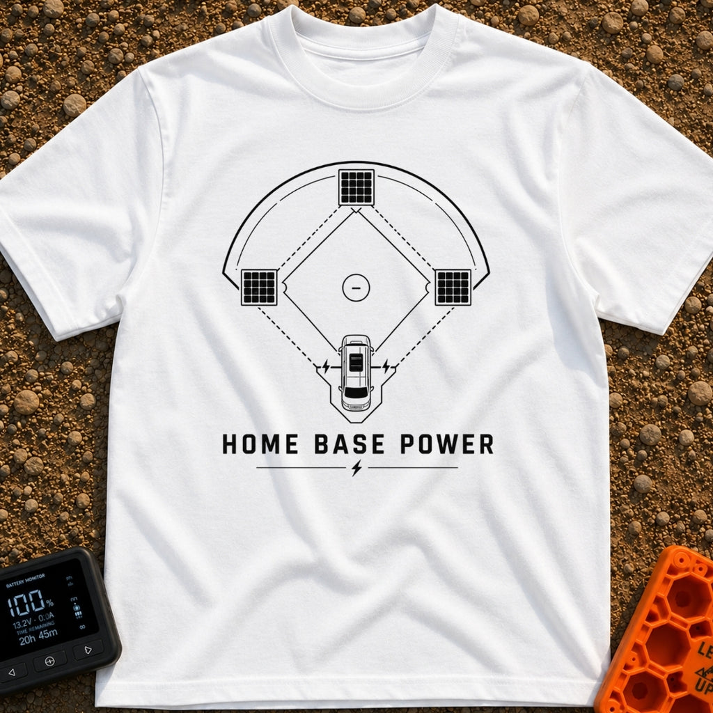 Home Base Power - T-Shirt in White - A black and white line drawing of a baseball diamond where home plate is a top-down...
