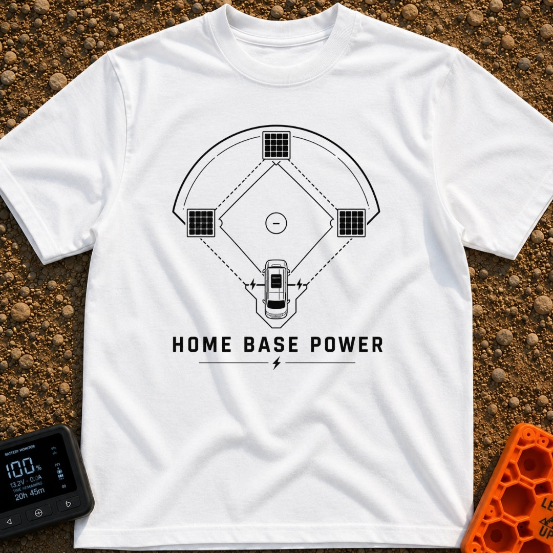 Home Base Power - T-Shirt in White - A black and white line drawing of a baseball diamond where home plate is a top-down...