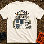 Where The Fuse Works - T-Shirt in Ivory - A graphic of a camper van with an internal wiring diagram showing solar panels,...
