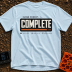 Human Reboot Complete - T-Shirt in Chambray - A graphic mimicking a computer terminal interface with the text "HUMAN...