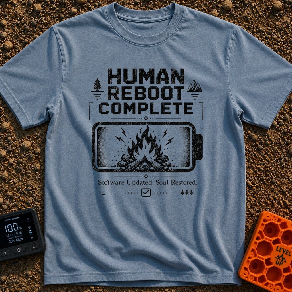 Ctrl Alt Escape - T-Shirt in Blue Jean - A distressed black and white graphic featuring a large horizontal battery...