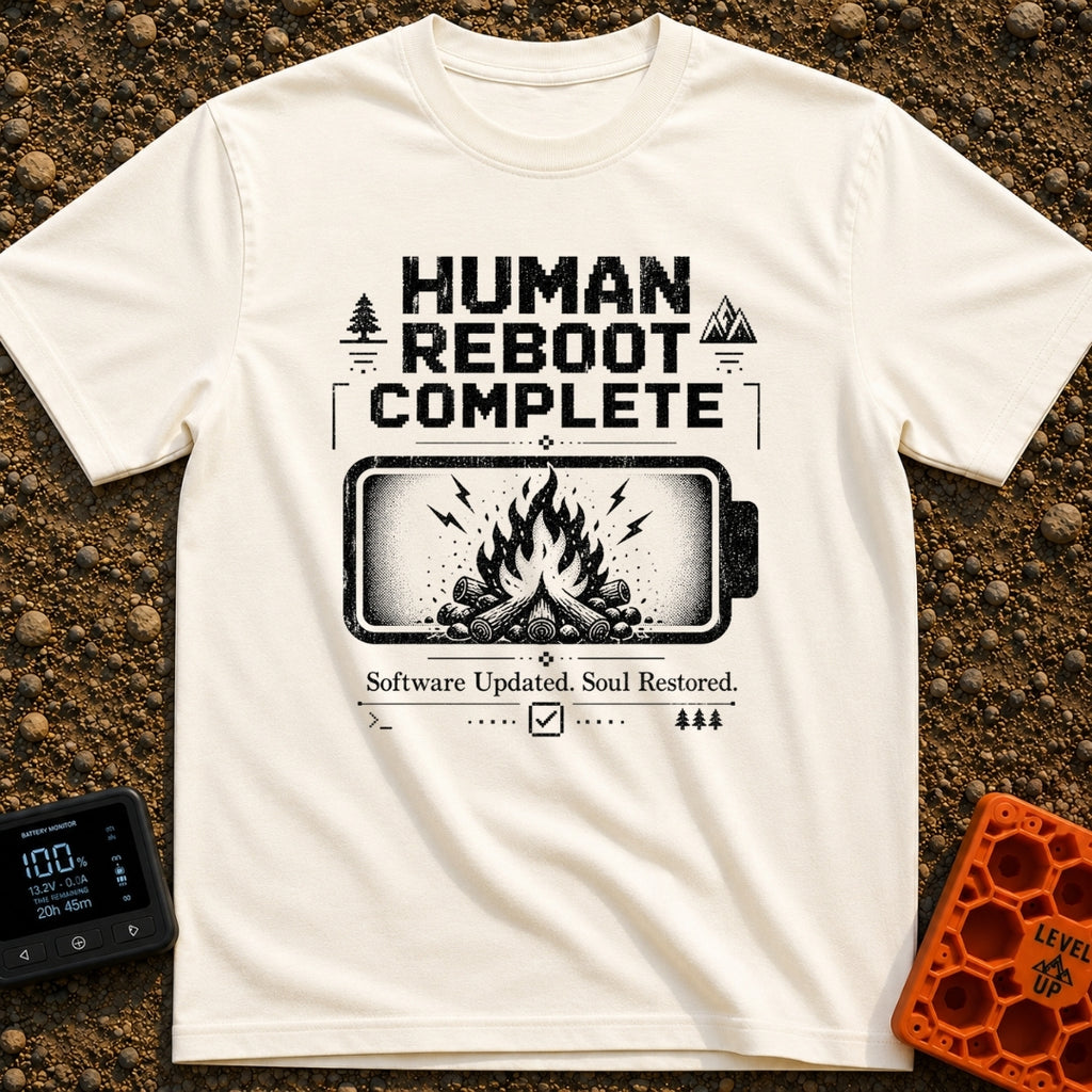 Ctrl Alt Escape - T-Shirt in Ivory - A distressed black and white graphic featuring a large horizontal battery outline...
