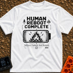 Ctrl Alt Escape - T-Shirt in White - A distressed black and white graphic featuring a large horizontal battery outline...