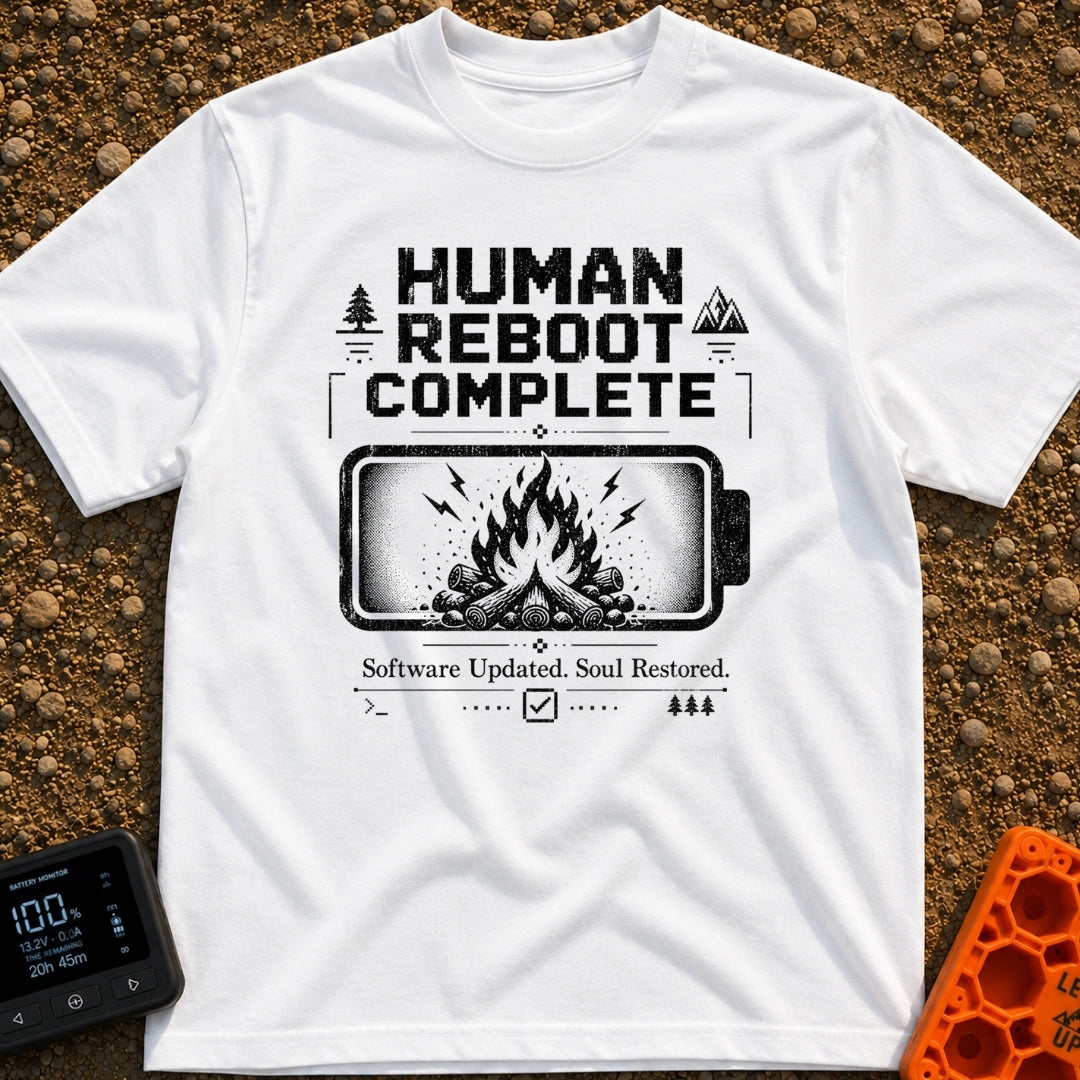 Ctrl Alt Escape - T-Shirt in White - A distressed black and white graphic featuring a large horizontal battery outline...