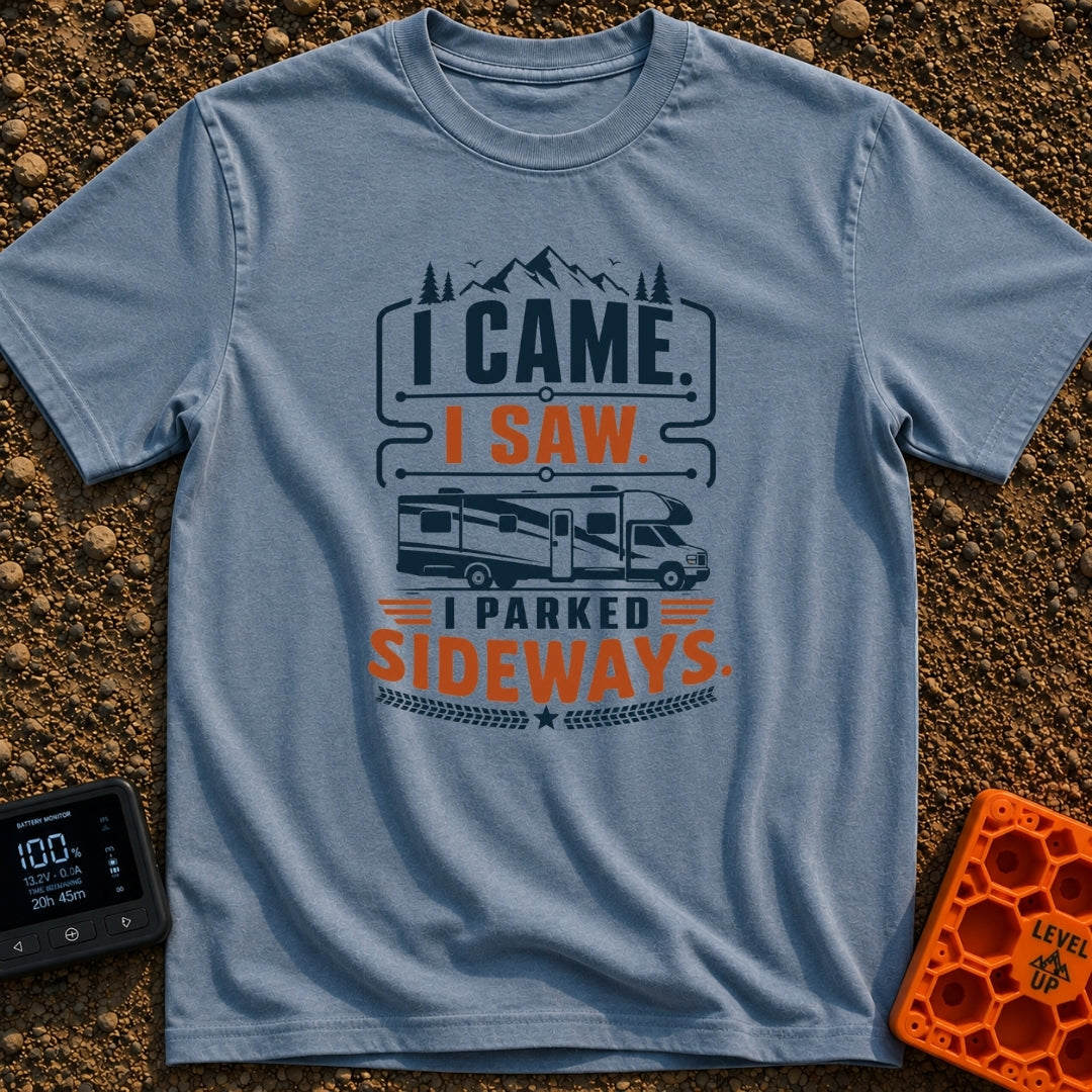 Came Saw Parked Sideways - T-Shirt in Blue Jean - A graphic design featuring the text 'I CAME. I SAW. I PARKED SIDEWAYS.'...
