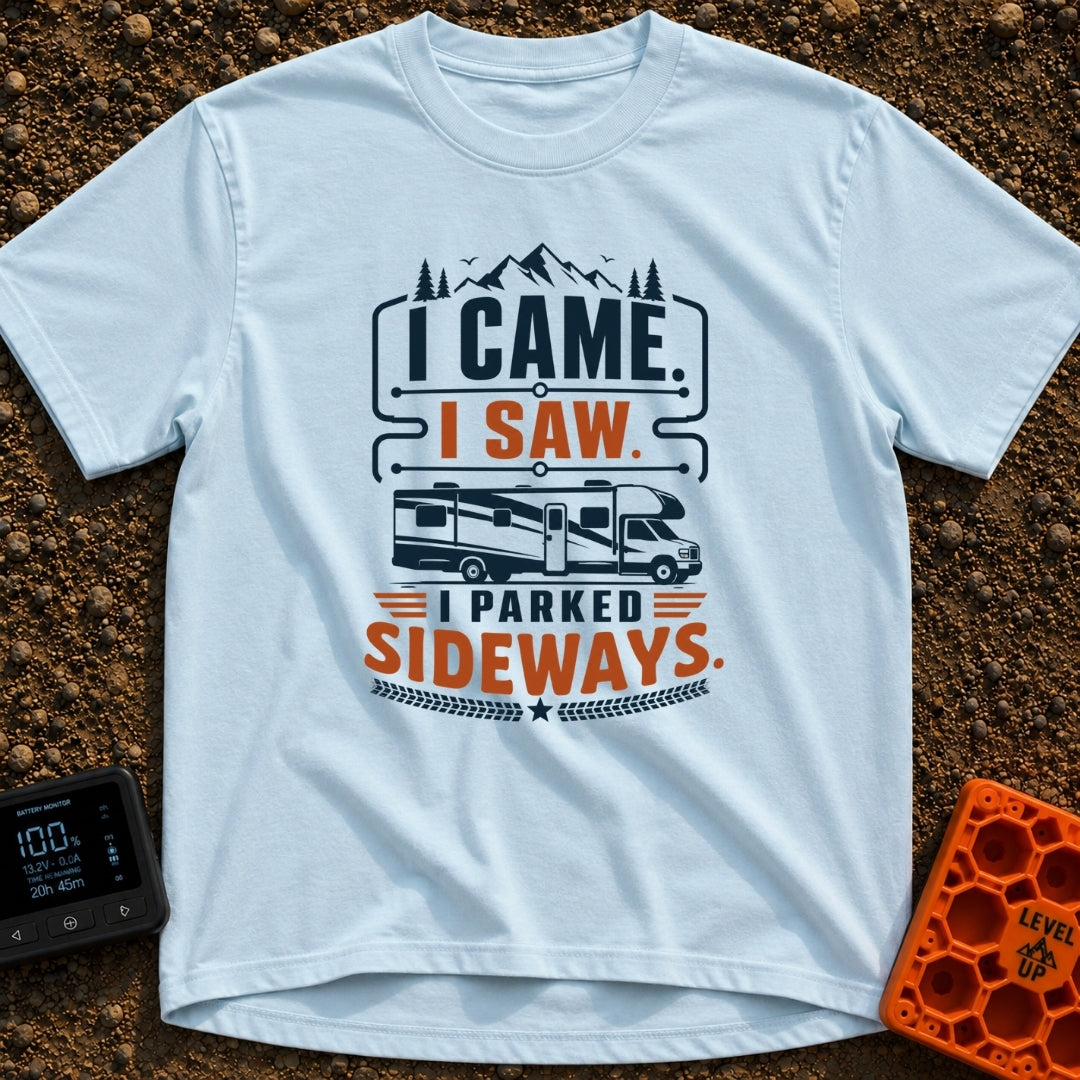 Came Saw Parked Sideways - T-Shirt in Chambray - A graphic design featuring the text 'I CAME. I SAW. I PARKED SIDEWAYS.'...