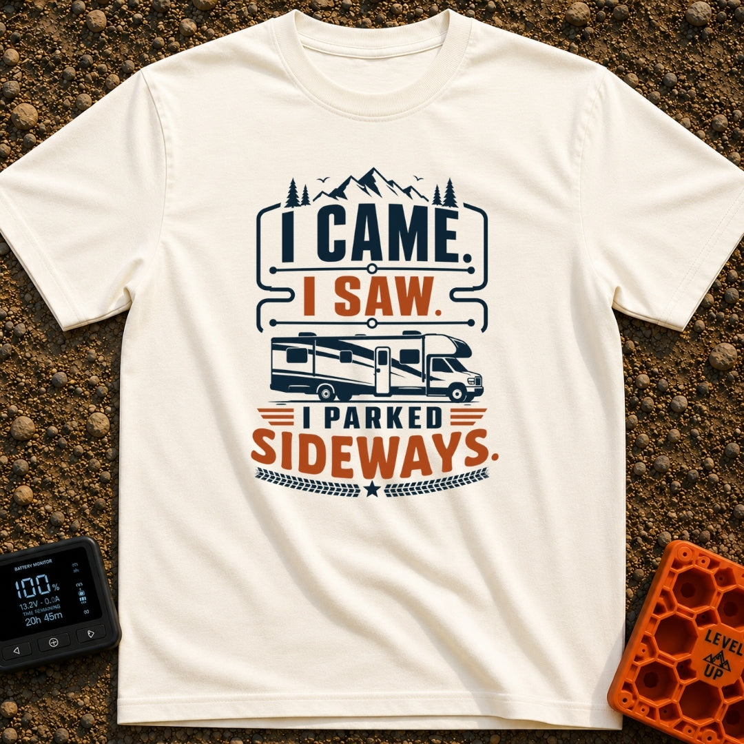Came Saw Parked Sideways - T-Shirt in Ivory - A graphic design featuring the text 'I CAME. I SAW. I PARKED SIDEWAYS.'...