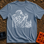 Love You A Watt - T-Shirt in Blue Jean - A black and white illustration of a bearded man wearing a beanie and backpack,...