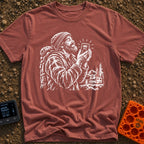 Love You A Watt - T-Shirt in Brick - A black and white illustration of a bearded man wearing a beanie and backpack,...