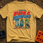 I Prefer Full Hookups - T-Shirt in Mustard - A retro-style cartoon illustration featuring the text "I PREFER FULL...