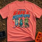 I Prefer Full Hookups - T-Shirt in Watermelon - A retro-style cartoon illustration featuring the text "I PREFER FULL...