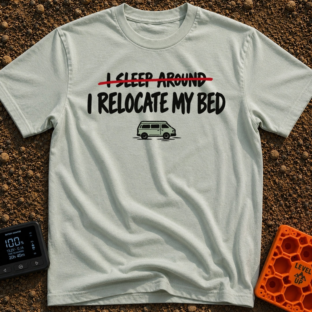 I Sleep Around - T-Shirt in Bay - The design features the text "I SLEEP AROUND" crossed out by a red line, followed by...