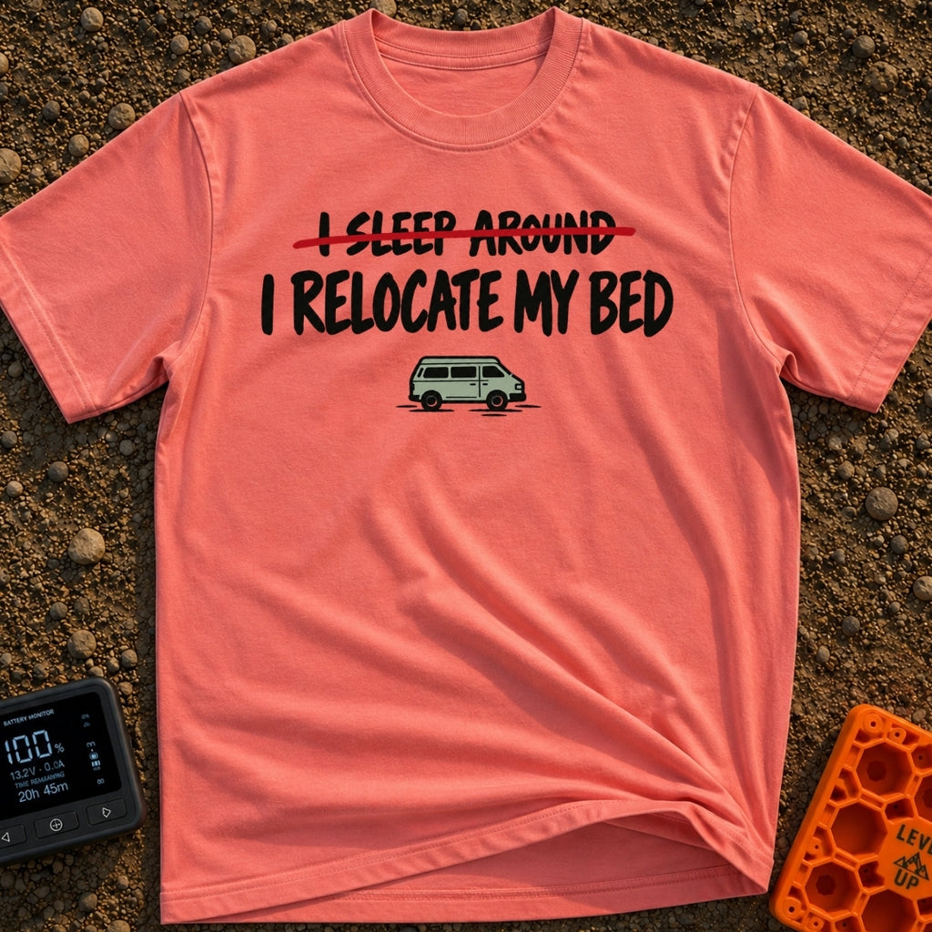I Sleep Around - T-Shirt in Watermelon - The design features the text "I SLEEP AROUND" crossed out by a red line,...