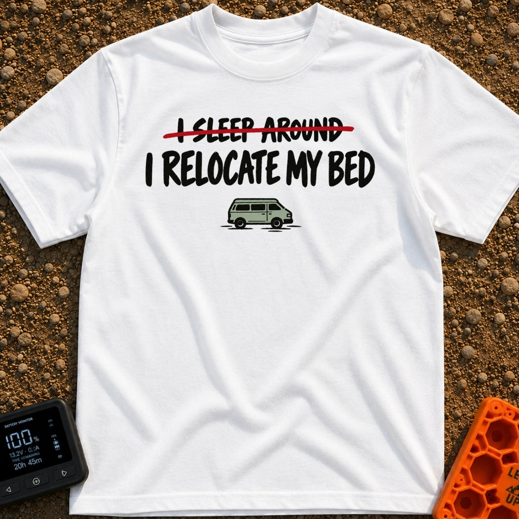 I Sleep Around - T-Shirt in White - The design features the text "I SLEEP AROUND" crossed out by a red line, followed by...