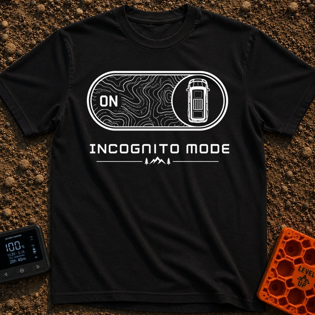 Vanishing Act Mode - T-Shirt in Black - A black and white graphic showing a digital toggle switch flipped to the ON...