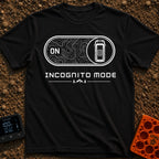 Vanishing Act Mode - T-Shirt in Black - A black and white graphic showing a digital toggle switch flipped to the ON...