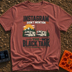 Instagram Vs Black Tank - T-Shirt in Brick - A split-screen illustration showing a Class C RV parked in front of scenic...