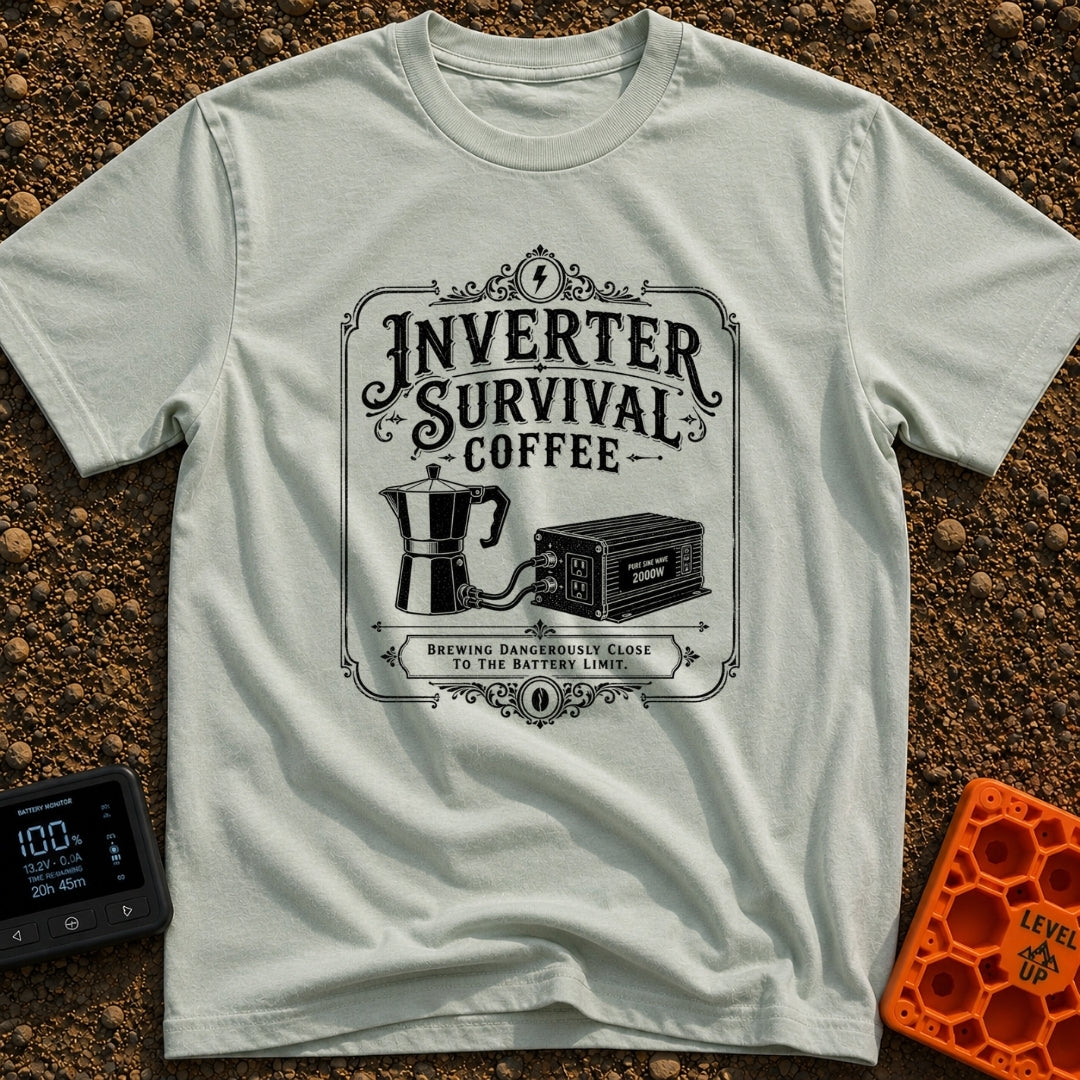 Inverter Life Support - T-Shirt in Bay - A black and white vintage-style typographic design featuring the text "Inverter...