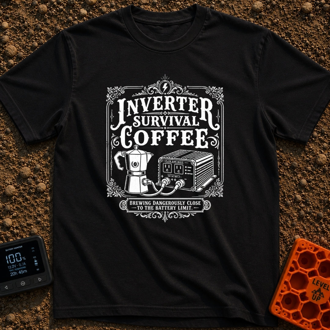 Inverter Life Support - T-Shirt in Black - A black and white vintage-style typographic design featuring the text...
