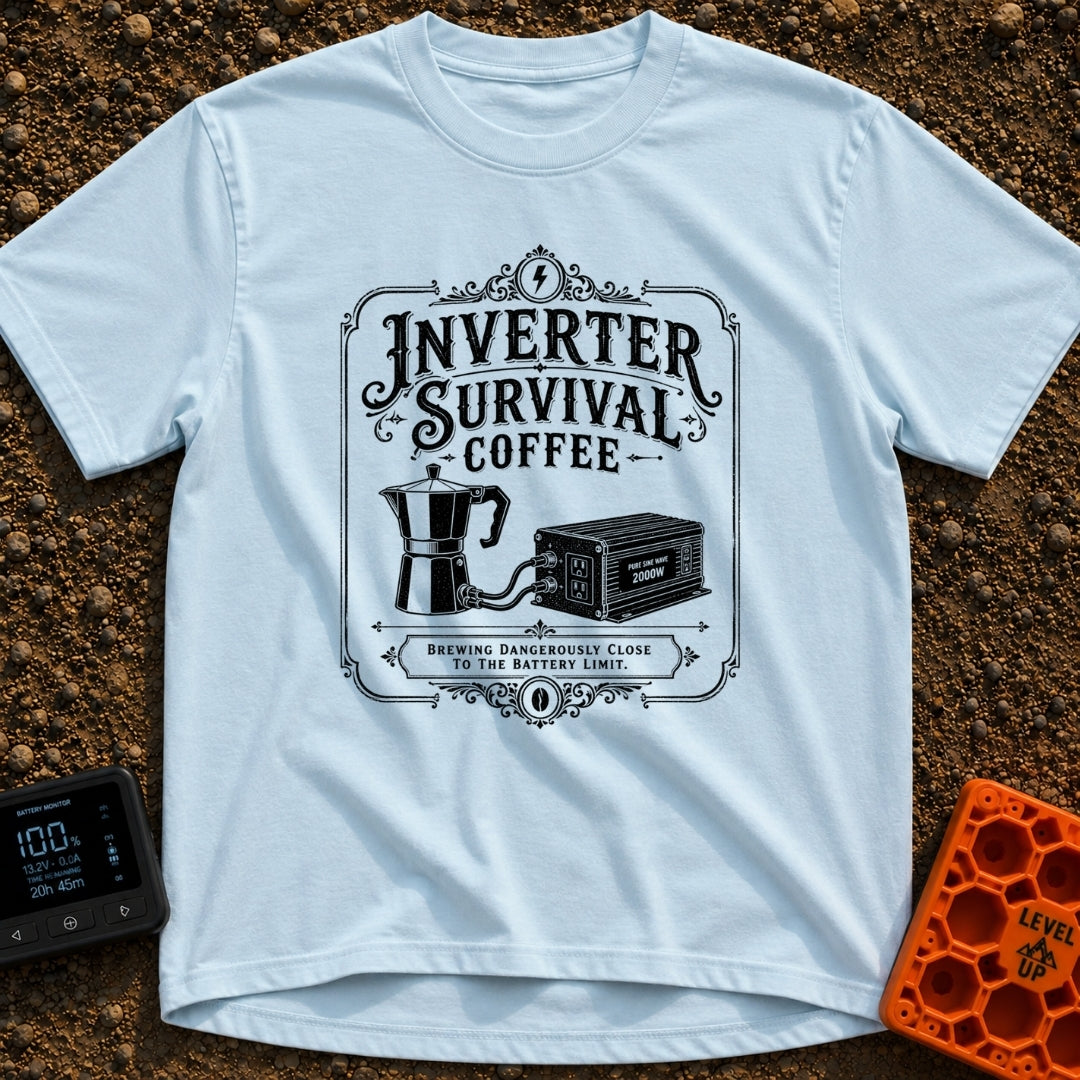 Inverter Life Support - T-Shirt in Chambray - A black and white vintage-style typographic design featuring the text...