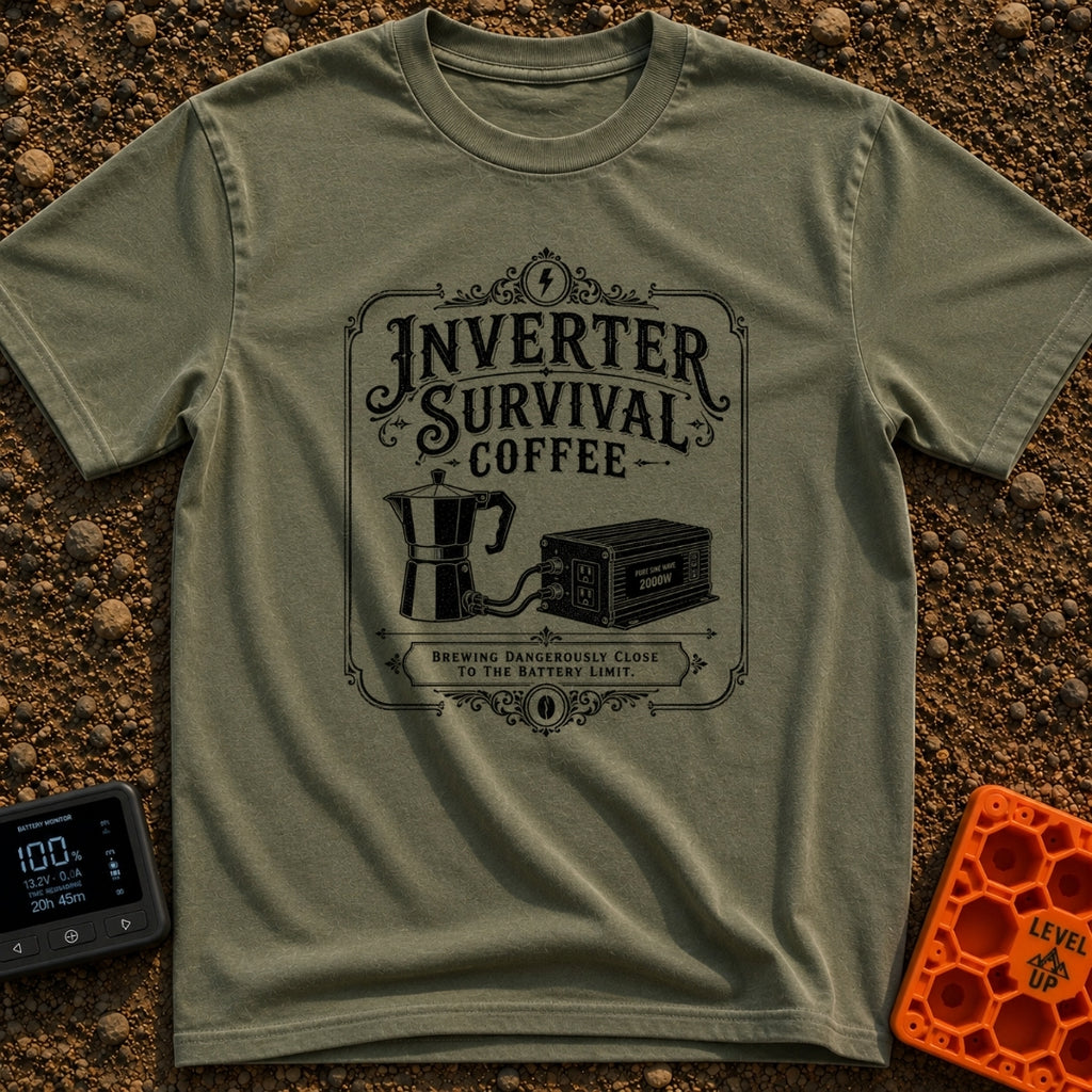 Inverter Life Support - T-Shirt in Moss - A black and white vintage-style typographic design featuring the text "Inverter...