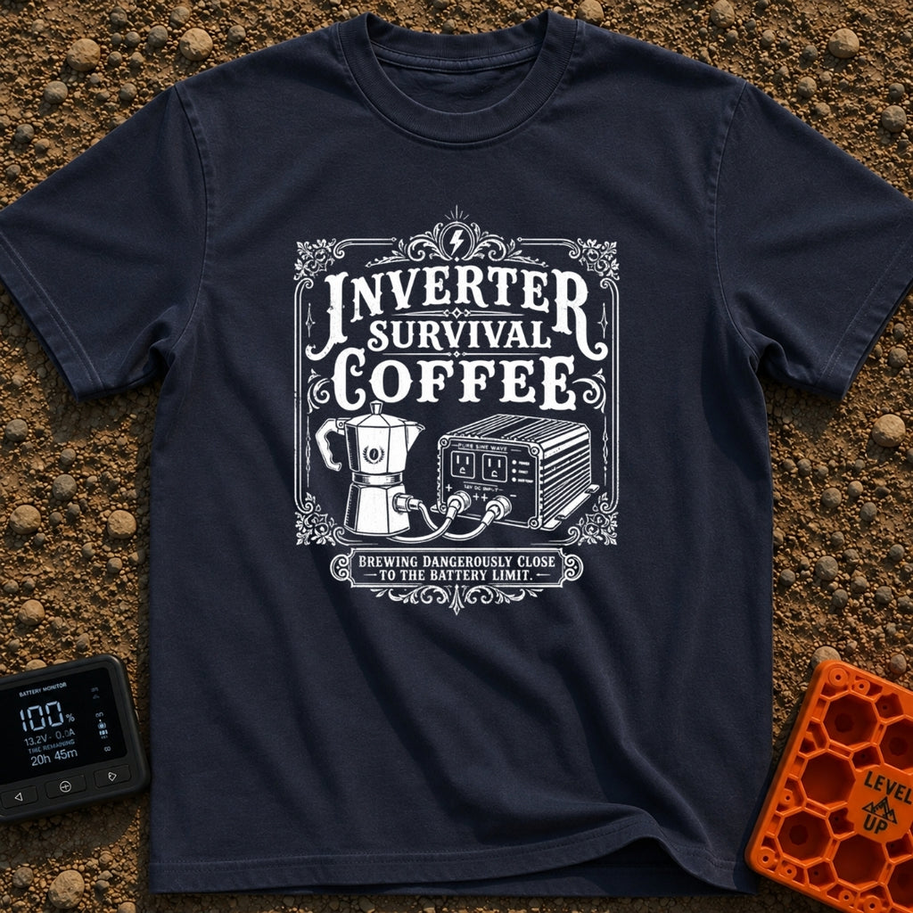 Inverter Life Support - T-Shirt in Navy - A black and white vintage-style typographic design featuring the text "Inverter...