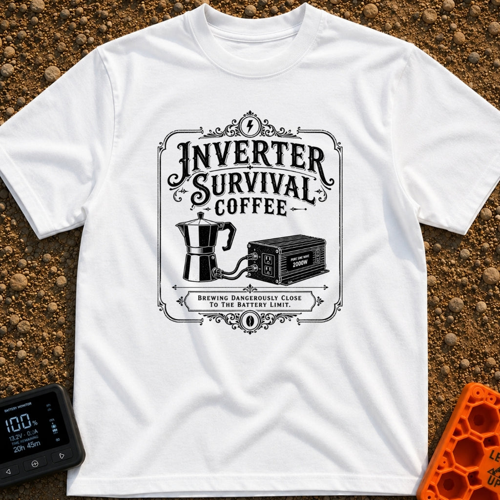 Inverter Life Support - T-Shirt in White - A black and white vintage-style typographic design featuring the text...