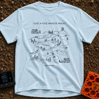 Just Five More Minutes - T-Shirt in Chambray - A black-and-white line drawing of a meandering dotted trail map starting...