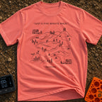 Just Five More Minutes - T-Shirt in Watermelon - A black-and-white line drawing of a meandering dotted trail map starting...