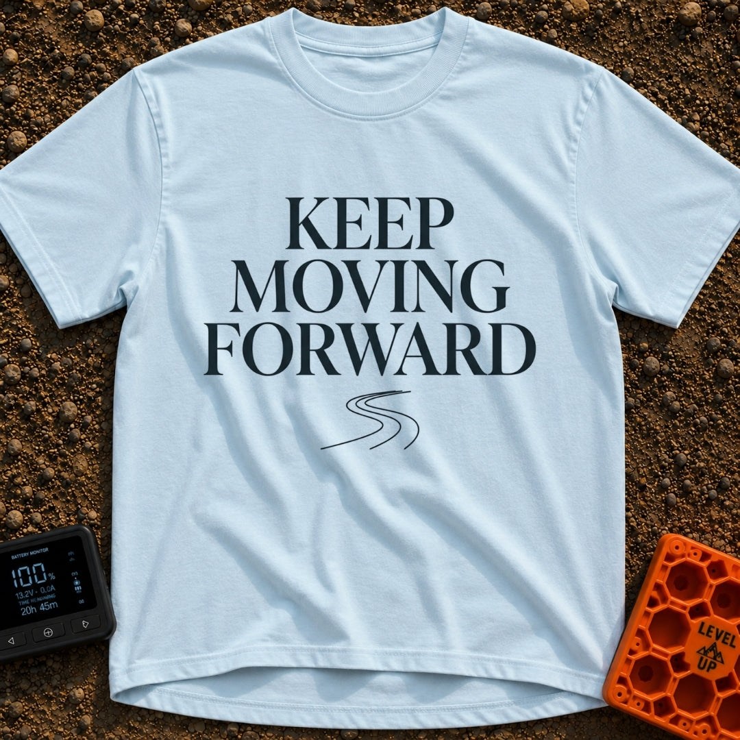 Keep Moving Forward - T-Shirt in Chambray - The design features the phrase "KEEP MOVING FORWARD" in a large, stacked...