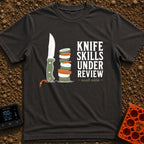 Chop Till You Drop - T-Shirt in Graphite - An illustration of a green-handled outdoor knife with an orange lanyard...
