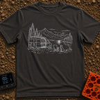 Security Runs On Treats - T-Shirt in Graphite - A white line drawing of a camper van with its side door open, parked...