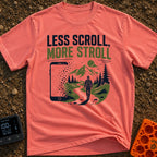 Stroll Over Scroll - T-Shirt in Watermelon - A graphic showing a large smartphone dissolving into square pixels on the...