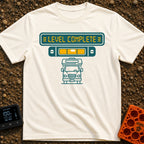 Finally Level Complete - T-Shirt in Ivory - A graphical design featuring a teal sign with yellow text reading 'LEVEL...