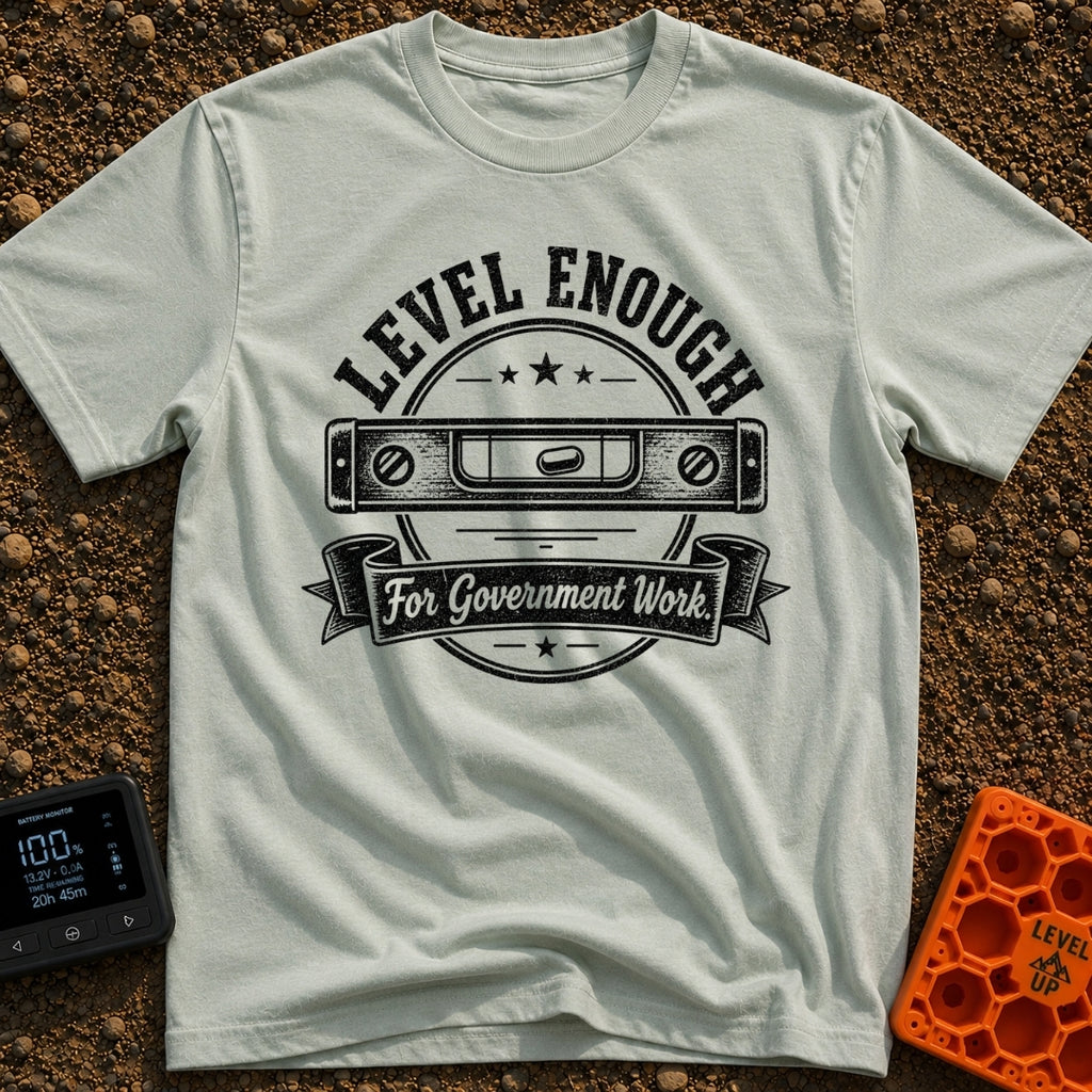 Looks Level To Me - T-Shirt in Bay - A distressed, black-and-white circular badge design featuring a horizontal spirit...