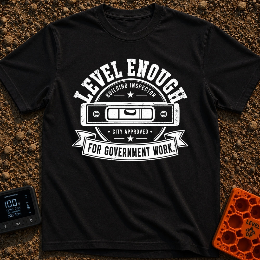 Looks Level To Me - T-Shirt in Black - A distressed, black-and-white circular badge design featuring a horizontal spirit...
