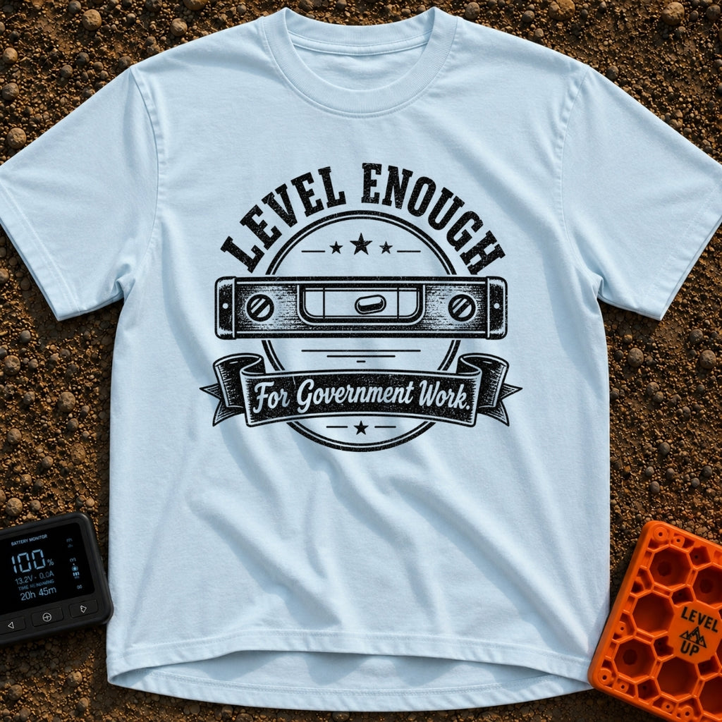 Looks Level To Me - T-Shirt in Chambray - A distressed, black-and-white circular badge design featuring a horizontal...